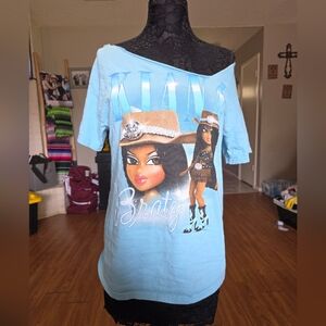 Bratz Off-Shoulder Light Blue Graphic Tee - Short Sleeve